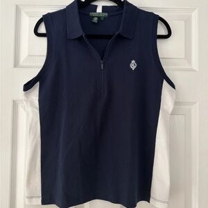 Lauren Active Ralph Lauren Blue and White Sleeveless Polo Top Size Large